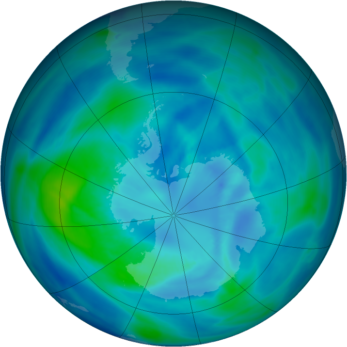 Antarctic ozone map for 29 March 2007